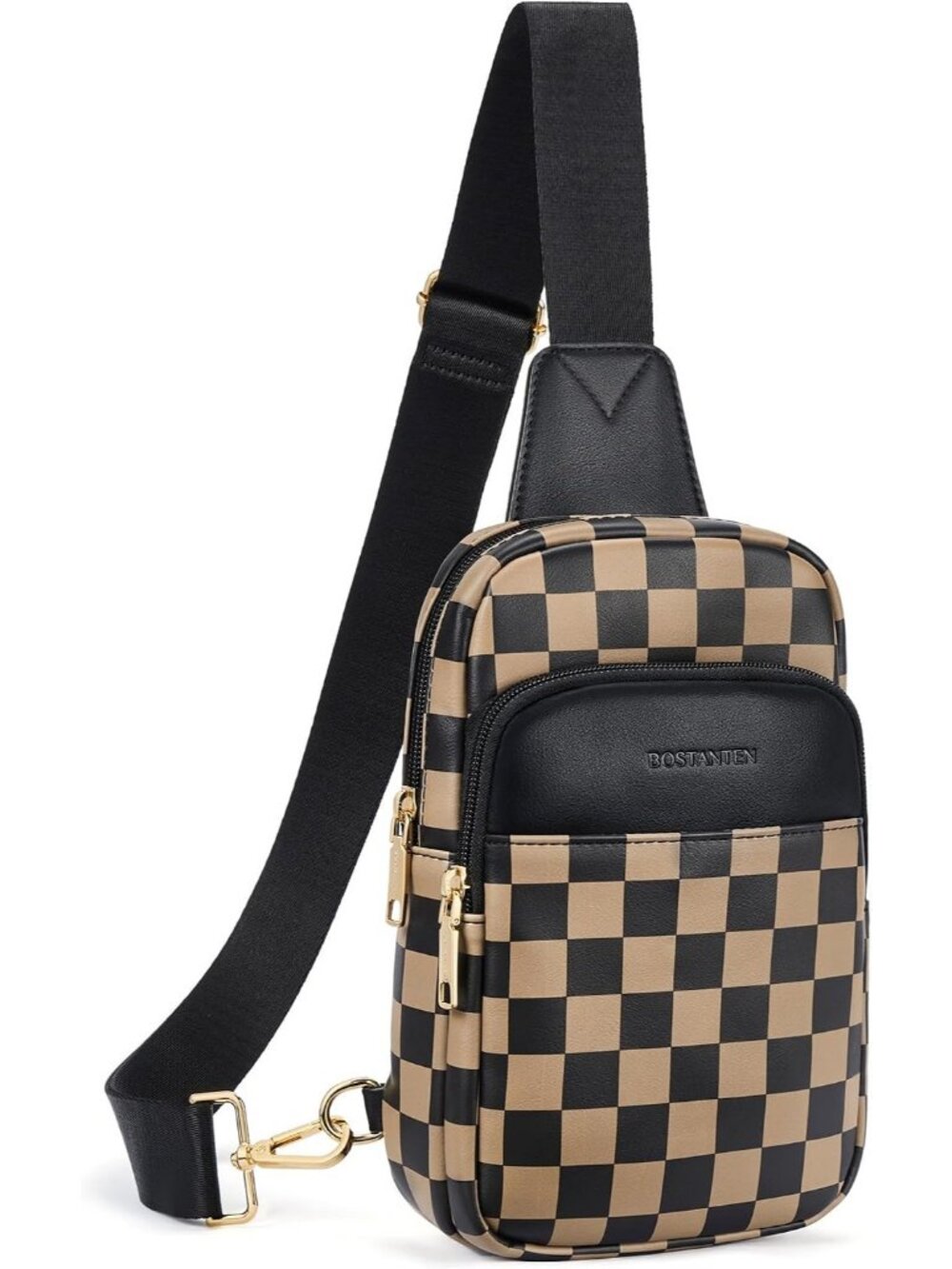 Women's check Coffee Quilted Sling Leather Fanny Pack Travel Purse Crossbody Bag